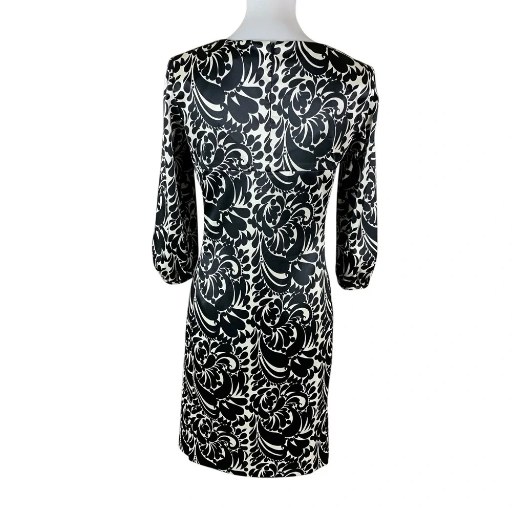 Harolds Black White Scroll Print Dress‎ 6 Retro Mod Cocktail Party Classic